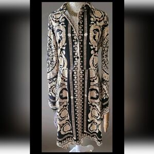 Baroque Pattern Cotton Black & Gold Shirt Dress Size L